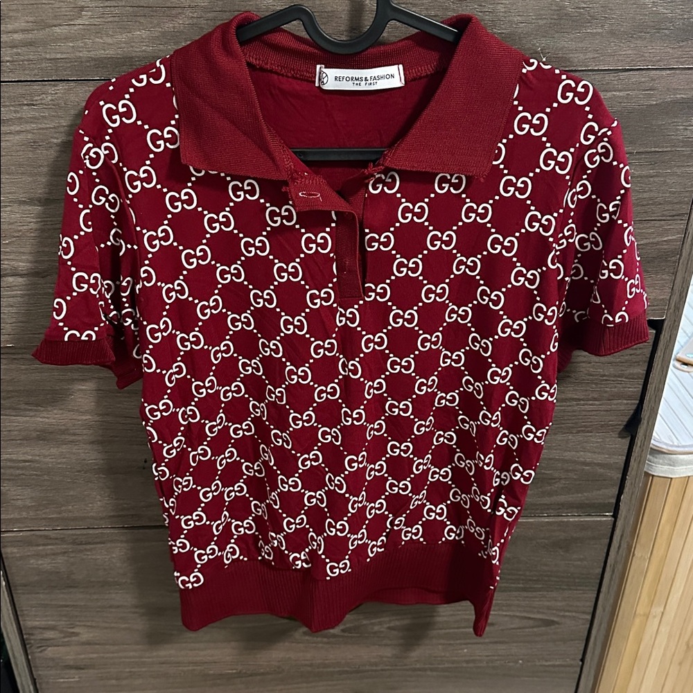 Red Gucci Women's Short Sleeve Polo Top